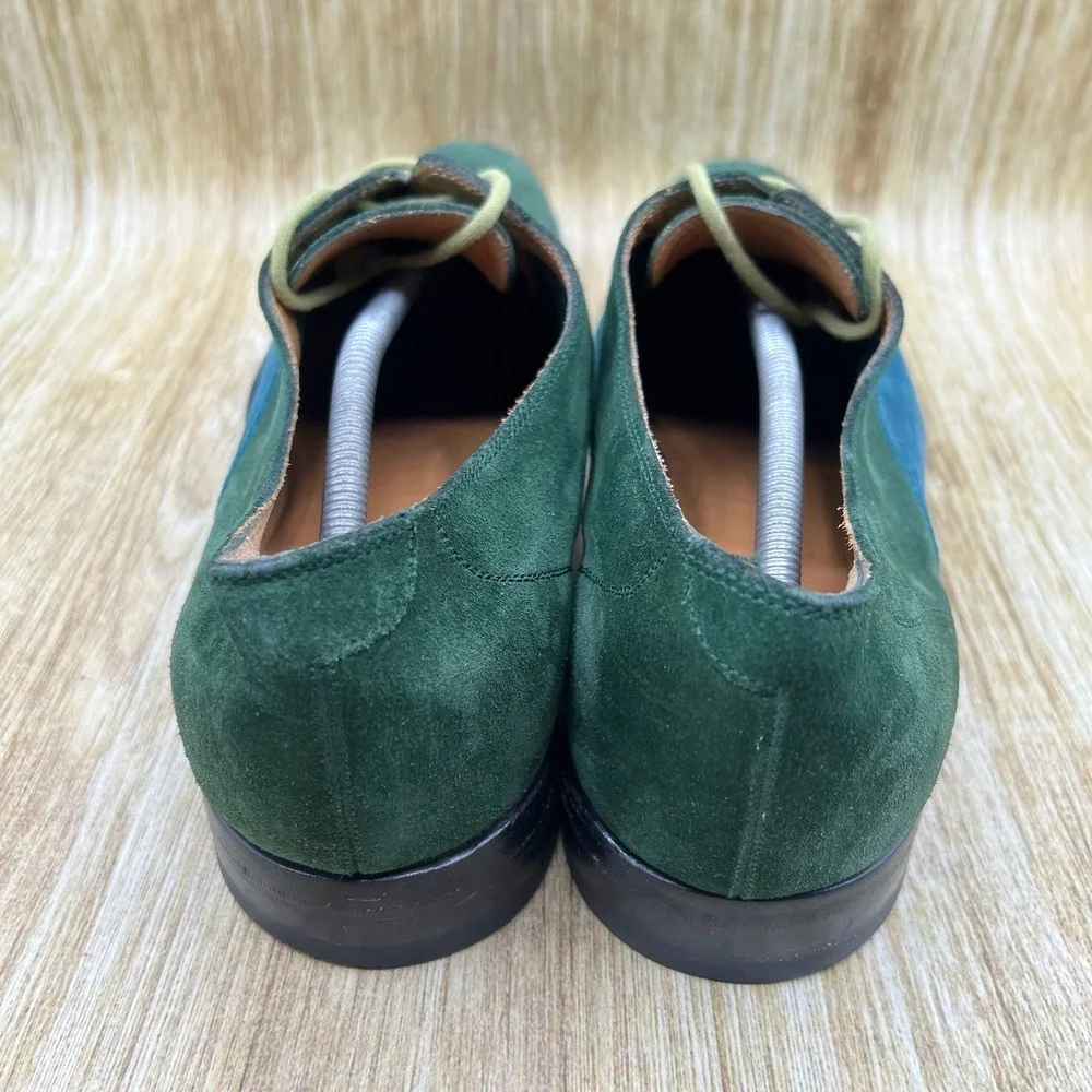 Gucci Oxford Shoes Men's Size 12 Green Blue Suede Cap Toe Goodyear Welted 12002